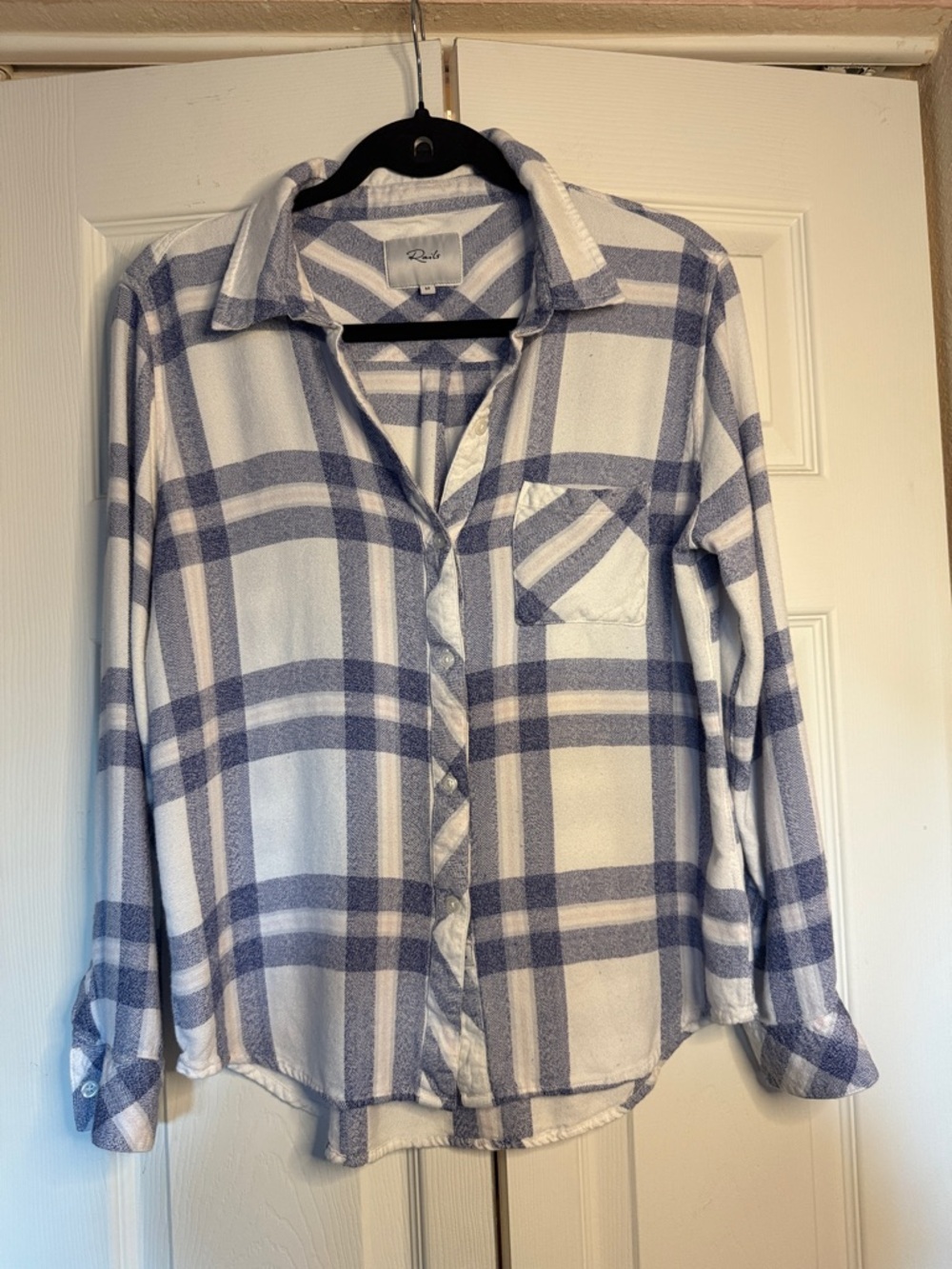 Rails Blue and White Plaid Button-Down Shirt size M